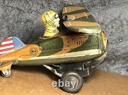 Vintage Marx 5 Military Looping Plane Tin Wind-up Toy Very good Works
