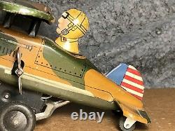 Vintage Marx 5 Military Looping Plane Tin Wind-up Toy Very good Works
