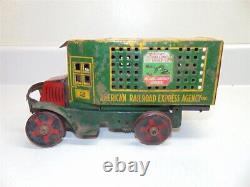 Vintage Marx American Railroad Express Agency Truck-Tin-Toy-Green/Yellow