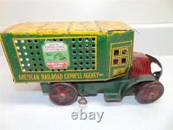 Vintage Marx American Railroad Express Agency Truck-Tin-Toy-Green/Yellow