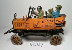 Vintage Marx Amos N Andy Tin Litho Wind Up Fresh Air Taxi Rumble Car