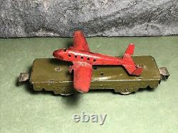 Vintage Marx Army Airplane On Flatbed Freight Train Car O Gauge Scale
