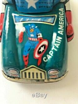 Vintage Marx Captain America Tin Race Car Working Wind Up withThor Iron Man Hulk
