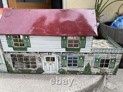 Vintage Marx Doll House 2 Tin Litho Metal 2 Story Breezeway Furniture Included