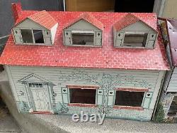 Vintage Marx Doll House 2 Tin Litho Metal 2 Story Breezeway Furniture Included