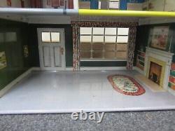 Vintage Marx Dollhouse with Furniture metal Two Story house tin litho bed toilet