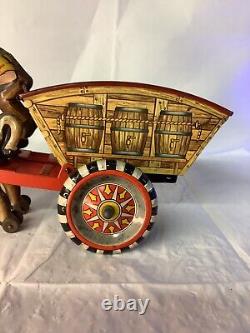 Vintage Marx Donkey Cart Wind-Up Toy Tin Two Donkey Team Weak Spring Rare