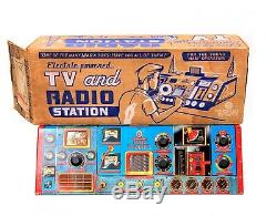Vintage Marx Electric Powered TV and Radio Station Tin Toy with Original Box