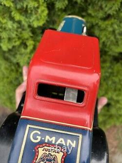 Vintage Marx G Man Pursuit Car Tin Toy Wind Up Rare Black Fenders Very Nice