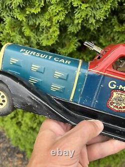 Vintage Marx G Man Pursuit Car Tin Toy Wind Up Rare Black Fenders Very Nice