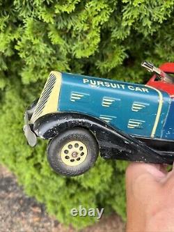 Vintage Marx G Man Pursuit Car Tin Toy Wind Up Rare Black Fenders Very Nice