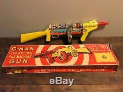 Vintage Marx G-Man Sub-Machine Gun Tin Litho Wind Up Toy & Original Box. NM