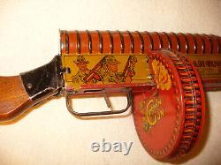 Vintage Marx G-Man Tin Windup Submachine Gun Toy 1930's Works Early Graphics 24