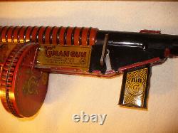 Vintage Marx G-Man Tin Windup Submachine Gun Toy 1930's Works Early Graphics 24