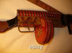 Vintage Marx G-Man Tin Windup Submachine Gun Toy 1930's Works Early Graphics 24