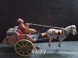 Vintage Marx Hee Haw Tin Litho Wind-Up Toy Delivery Wagon with Man & Dog, USA