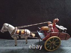 Vintage Marx Hee Haw Tin Litho Wind-Up Toy Delivery Wagon with Man & Dog, USA