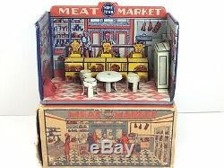 Vintage Marx Home Town Meat Market Store Front Tin Litho Playset 1920 withbox
