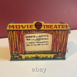 Vintage Marx Home Town Tin Litho Movie Theatre Bobby and Betty's North Pole Trip