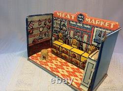 Vintage Marx Home Town Tin Meat Market Toy Building Dollhouse Room Partial Box