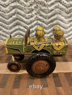 Vintage Marx Jumpin Jeep Tin Wind Up Toy With Reproduction Box