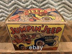 Vintage Marx Jumpin Jeep Tin Wind Up Toy With Reproduction Box