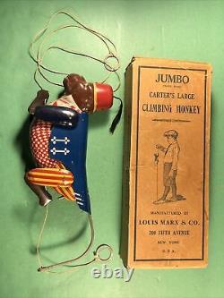 Vintage Marx Large Climbing Monkey With Box Tin Pull Toy Works USA