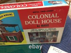 Vintage Marx Large Metal Two Story Colonial Doll House in Box Original USA Made