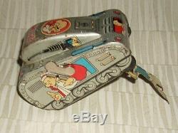 Vintage Marx Linemar Toys Wind-up Tin Popeye Turnover Tank Working Cond