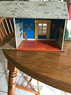 Vintage Marx Litho Tin Metal 2 Story Doll House Breezeway Stairs No Doorbell