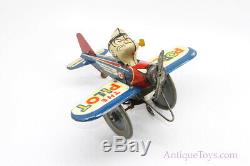 Vintage Marx Lithographed Tin Windup Popeye in Airplane