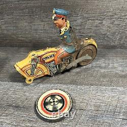 Vintage Marx Lithography Tin Toy Police Motorcycle Windup Rare FOR PARTS
