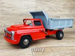 Vintage Marx Lumar Tin Metal Pressed Steel Red & Gray Dump Truck Toy