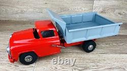 Vintage Marx Lumar Tin Metal Pressed Steel Red & Gray Dump Truck Toy