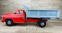 Vintage Marx Lumar Tin Metal Pressed Steel Red & Gray Dump Truck Toy