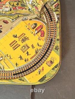 Vintage Marx Mechanical Miniature Train set Tin Litho Board Very Nice