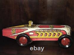 Vintage Marx Mechanical Racer 1940s Tin Litho Windup #3 Race Car Orig. Working