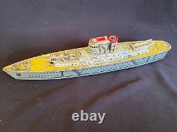 Vintage Marx Metal Battleship Toy Tin Litho Toy