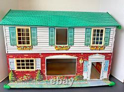 Vintage Marx Metal Tin Two Story Doll House 21.5 X 15.5 X 10.5