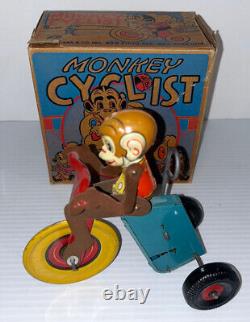 Vintage Marx Monkey Cyclist Tin Litho Toy With Lever. Built To Last