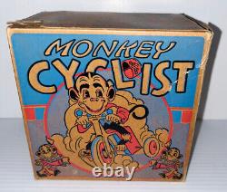 Vintage Marx Monkey Cyclist Tin Litho Toy With Lever. Built To Last