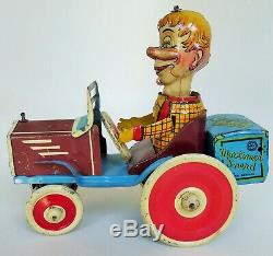 Vintage Marx Mortimer Snerd Crazy Car Tin Lithographed Mechanical Toy 7 Long