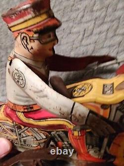 Vintage Marx Motorcycle Cop with Siren Tin Litho Wind Up Toy