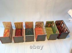 Vintage Marx Newlywed Tin Dollhouse Toy Rooms Set Of 6 With Furniture