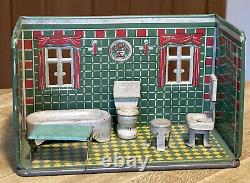 Vintage Marx Newlyweds Bathroom Room Box Tin Lithograph Toy Set