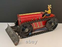 Vintage Marx No. 2 Wind-up Tin Lithographed Climbing Tractor with plow