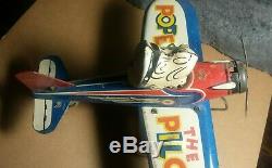 Vintage Marx Popeye The Pilot 1940s 7 Tin Windup Toy Plane Motor works