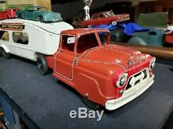 Vintage Marx Pressed Steel Toy Truck Auto Transporter Tin Toy Lot