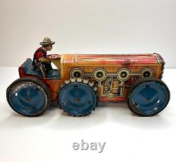 Vintage Marx Pressed Tin 6 wheel Deluxe Climbing Tractor Original