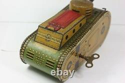 Vintage Marx Pressed Tin Litho Wwi Tank Doughboy Pop-up Wind Toy Works-pats Pend